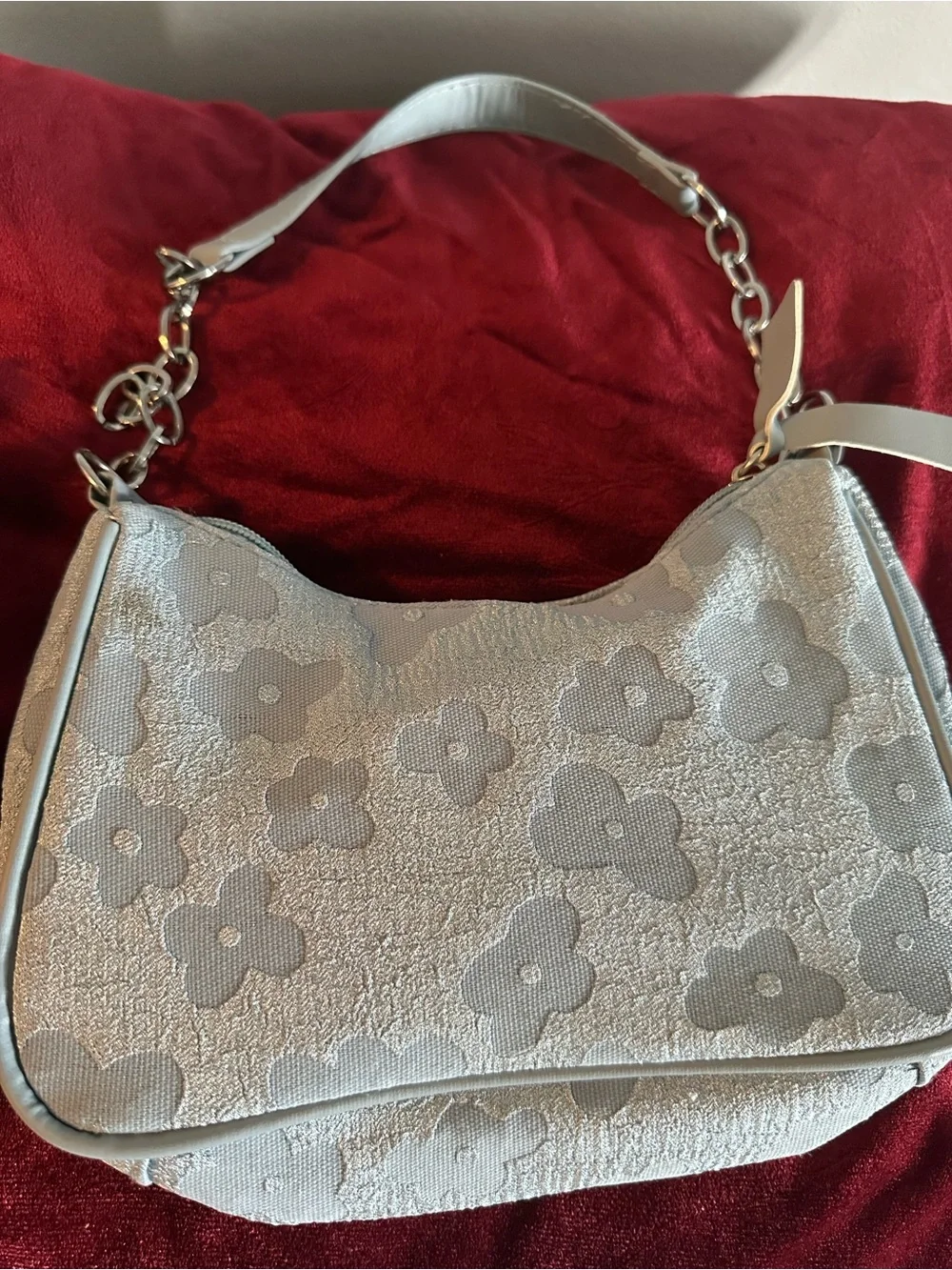 Silver Floral Jacquard Shoulder Bag